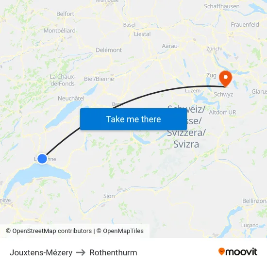 Jouxtens-Mézery to Rothenthurm map