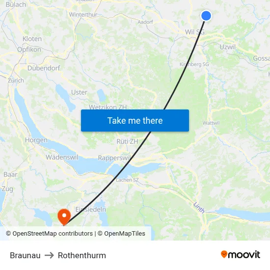 Braunau to Rothenthurm map