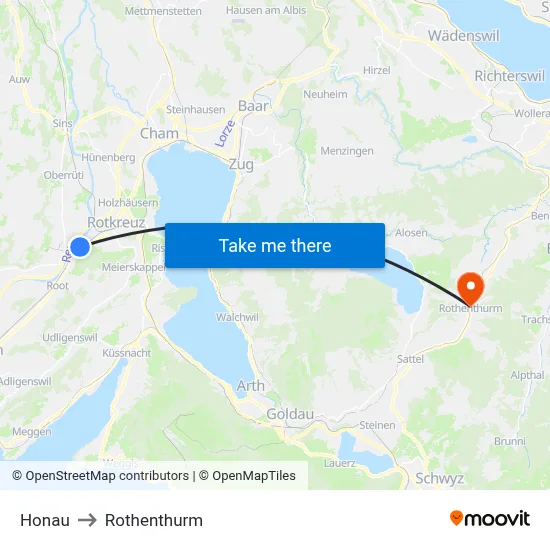 Honau to Rothenthurm map