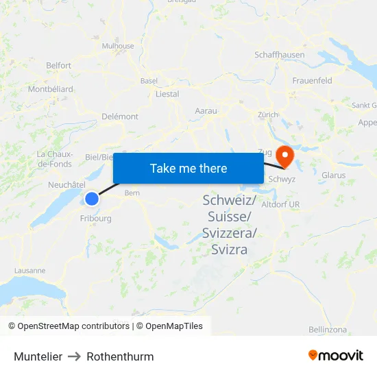 Muntelier to Rothenthurm map
