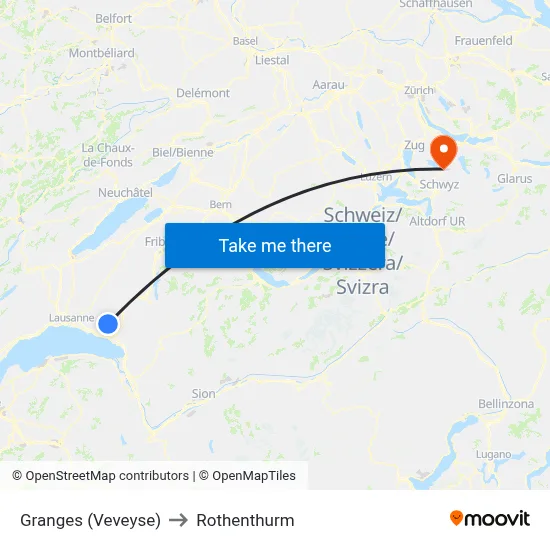 Granges (Veveyse) to Rothenthurm map