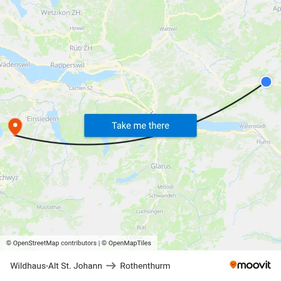 Wildhaus-Alt St. Johann to Rothenthurm map