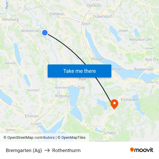 Bremgarten (Ag) to Rothenthurm map