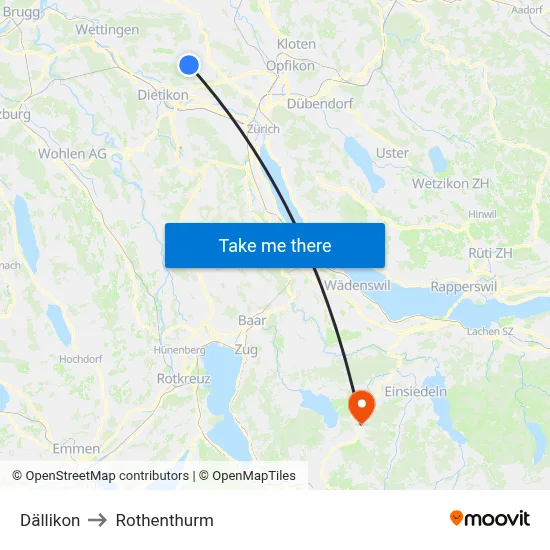 Dällikon to Rothenthurm map