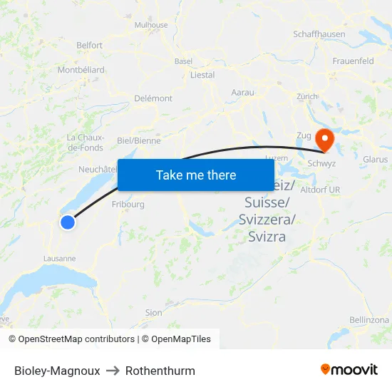 Bioley-Magnoux to Rothenthurm map