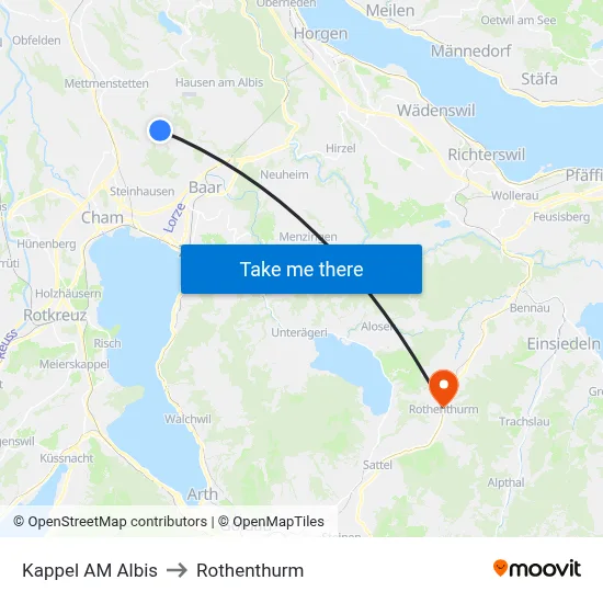 Kappel AM Albis to Rothenthurm map