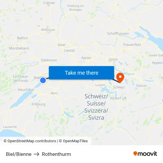 Biel/Bienne to Rothenthurm map