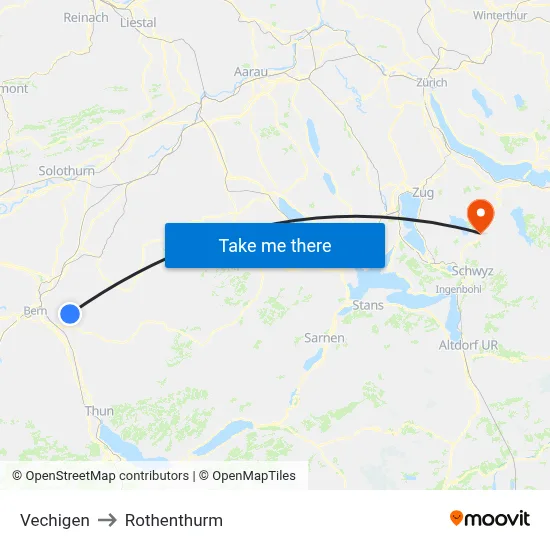 Vechigen to Rothenthurm map