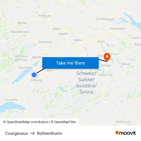 Courgevaux to Rothenthurm map