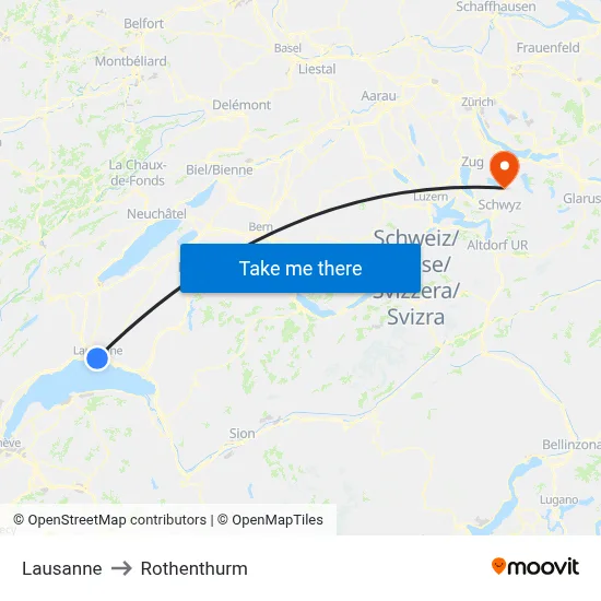 Lausanne to Rothenthurm map