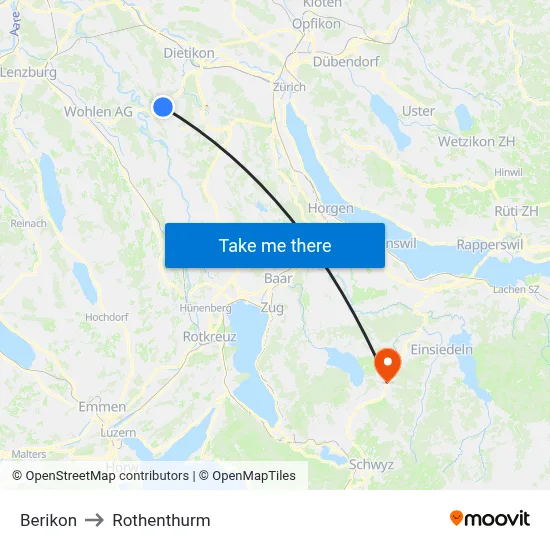 Berikon to Rothenthurm map