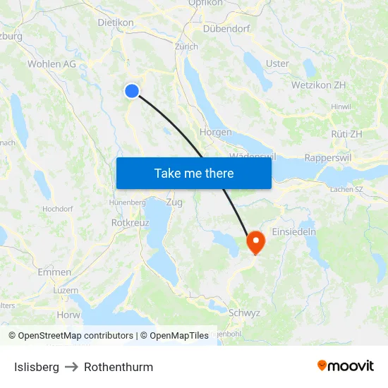 Islisberg to Rothenthurm map