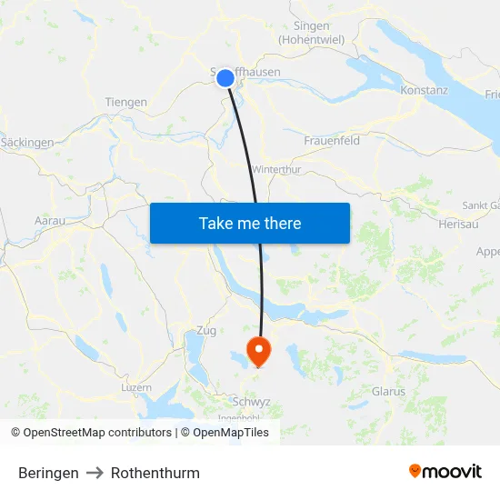 Beringen to Rothenthurm map