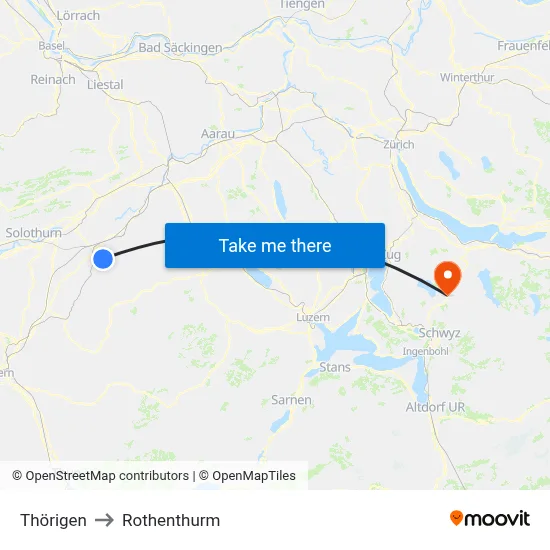 Thörigen to Rothenthurm map