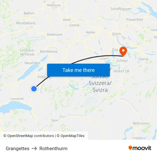 Grangettes to Rothenthurm map