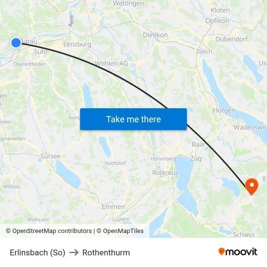 Erlinsbach (So) to Rothenthurm map