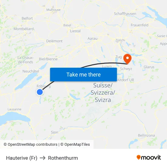 Hauterive (Fr) to Rothenthurm map