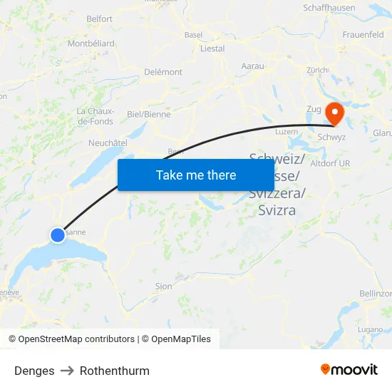 Denges to Rothenthurm map