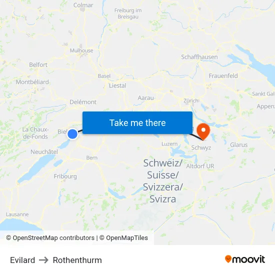 Evilard to Rothenthurm map