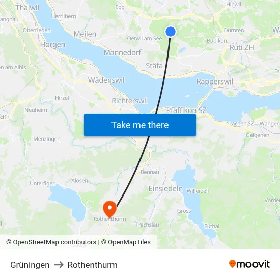 Grüningen to Rothenthurm map