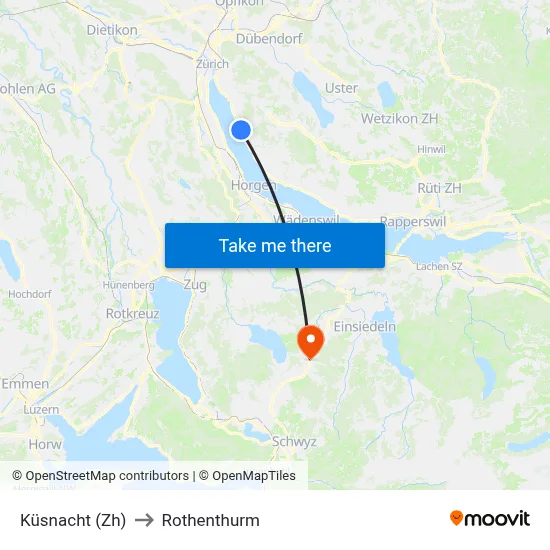 Küsnacht (Zh) to Rothenthurm map