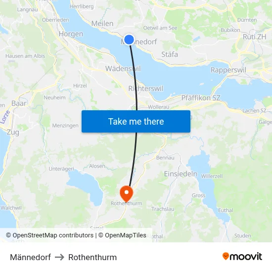 Männedorf to Rothenthurm map
