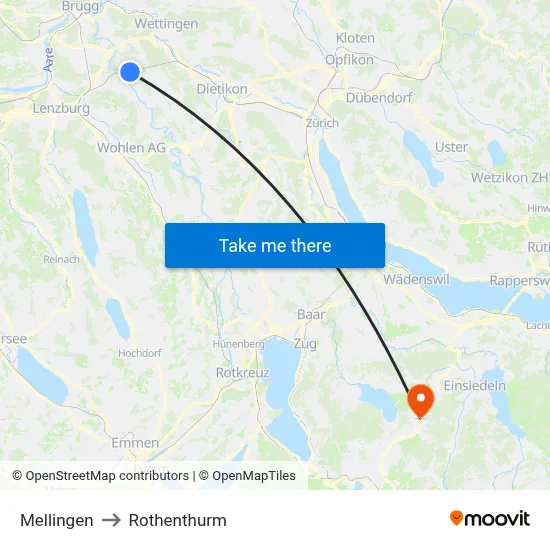 Mellingen to Rothenthurm map