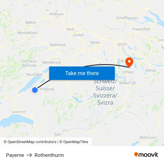 Payerne to Rothenthurm map