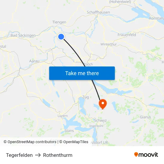 Tegerfelden to Rothenthurm map