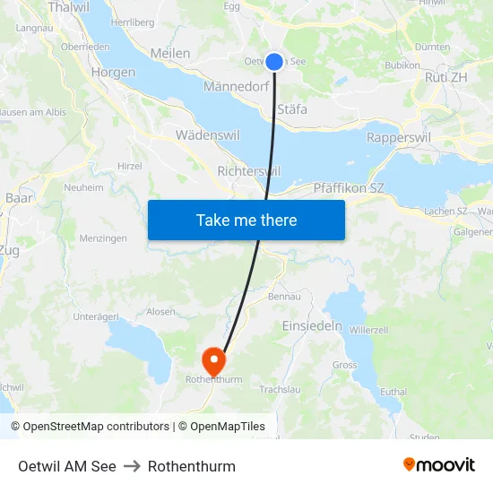 Oetwil AM See to Rothenthurm map