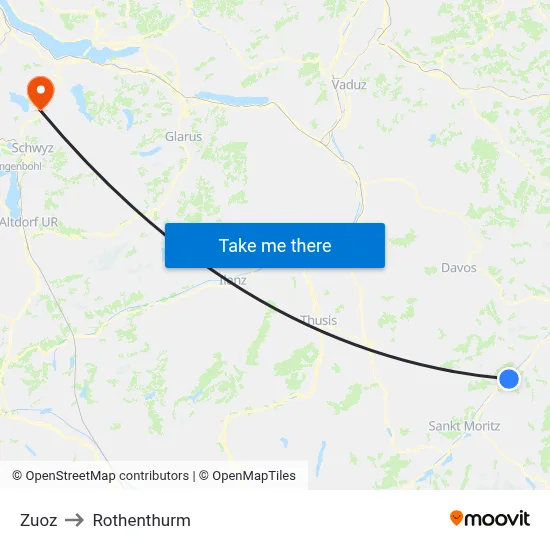 Zuoz to Rothenthurm map