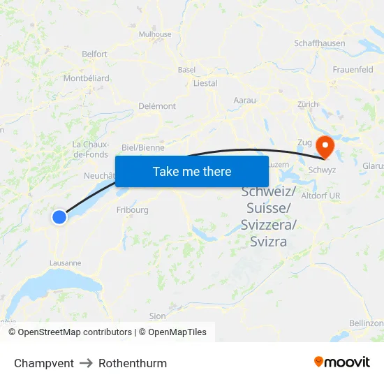 Champvent to Rothenthurm map