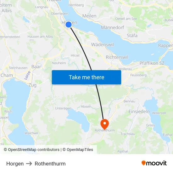 Horgen to Rothenthurm map