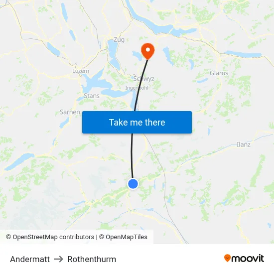 Andermatt to Rothenthurm map
