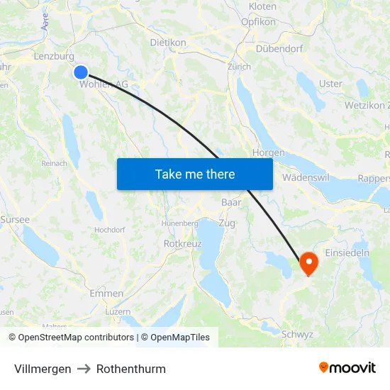 Villmergen to Rothenthurm map