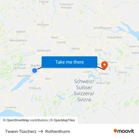Twann-Tüscherz to Rothenthurm map