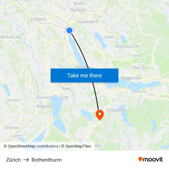 Zürich to Rothenthurm map