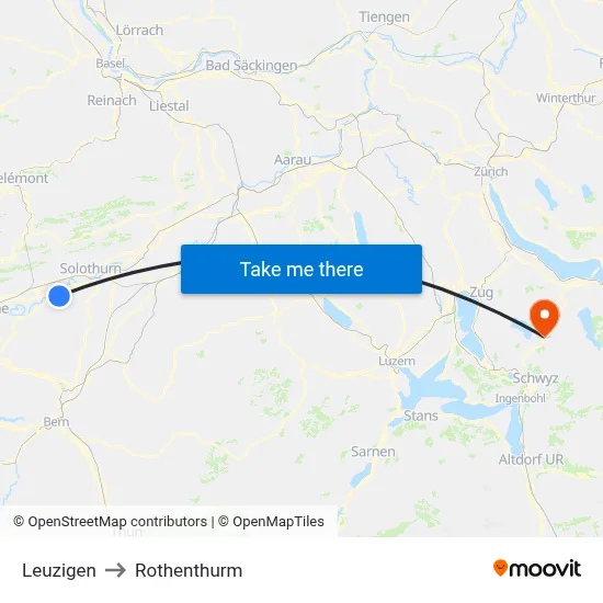 Leuzigen to Rothenthurm map