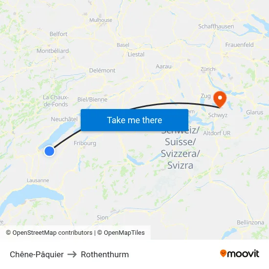 Chêne-Pâquier to Rothenthurm map