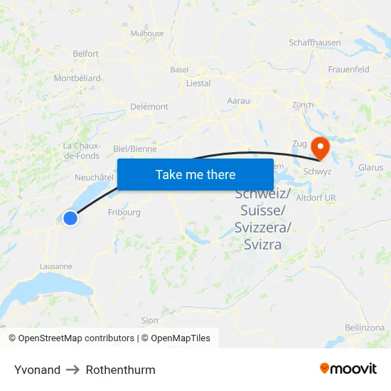 Yvonand to Rothenthurm map