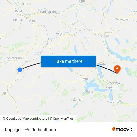 Koppigen to Rothenthurm map