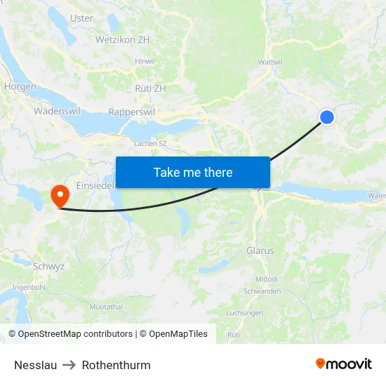 Nesslau to Rothenthurm map