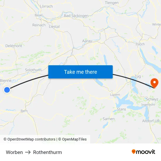 Worben to Rothenthurm map