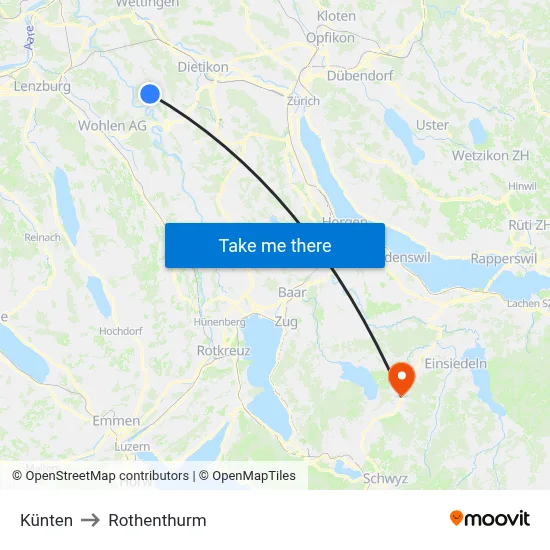 Künten to Rothenthurm map