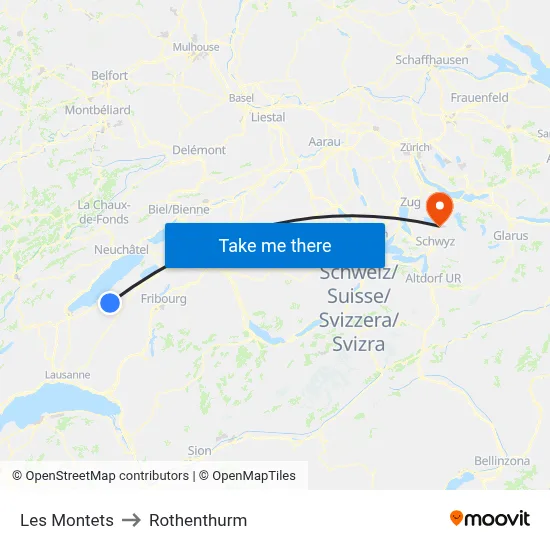 Les Montets to Rothenthurm map