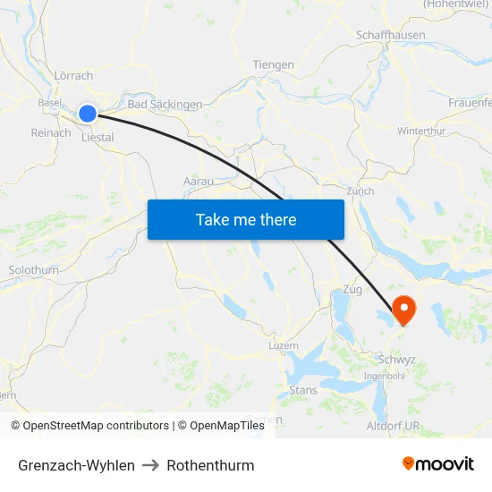 Grenzach-Wyhlen to Rothenthurm map