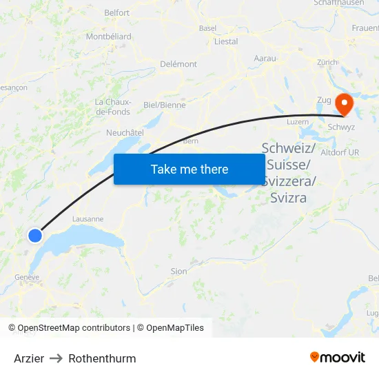 Arzier to Rothenthurm map