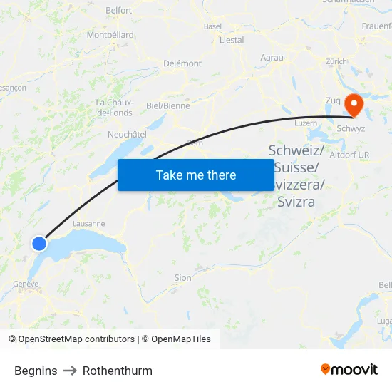 Begnins to Rothenthurm map