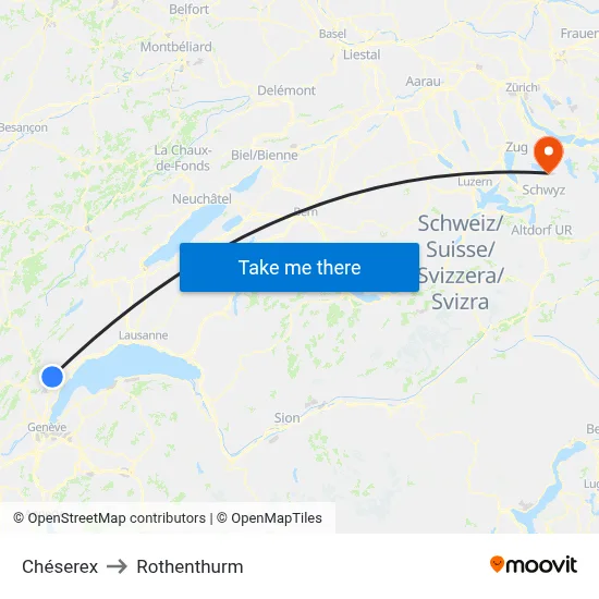 Chéserex to Rothenthurm map