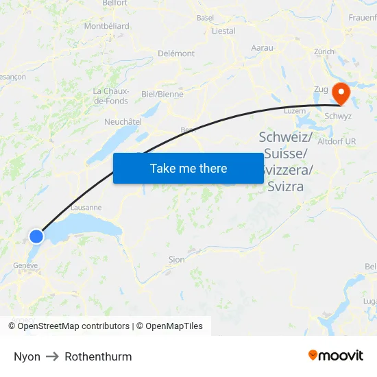 Nyon to Rothenthurm map